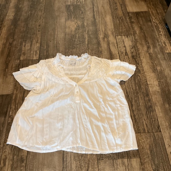 EUC, Maeve by Anthropologie, White short sleeve Ruffle Yoke Blouse, Size Small - Picture 6 of 6
